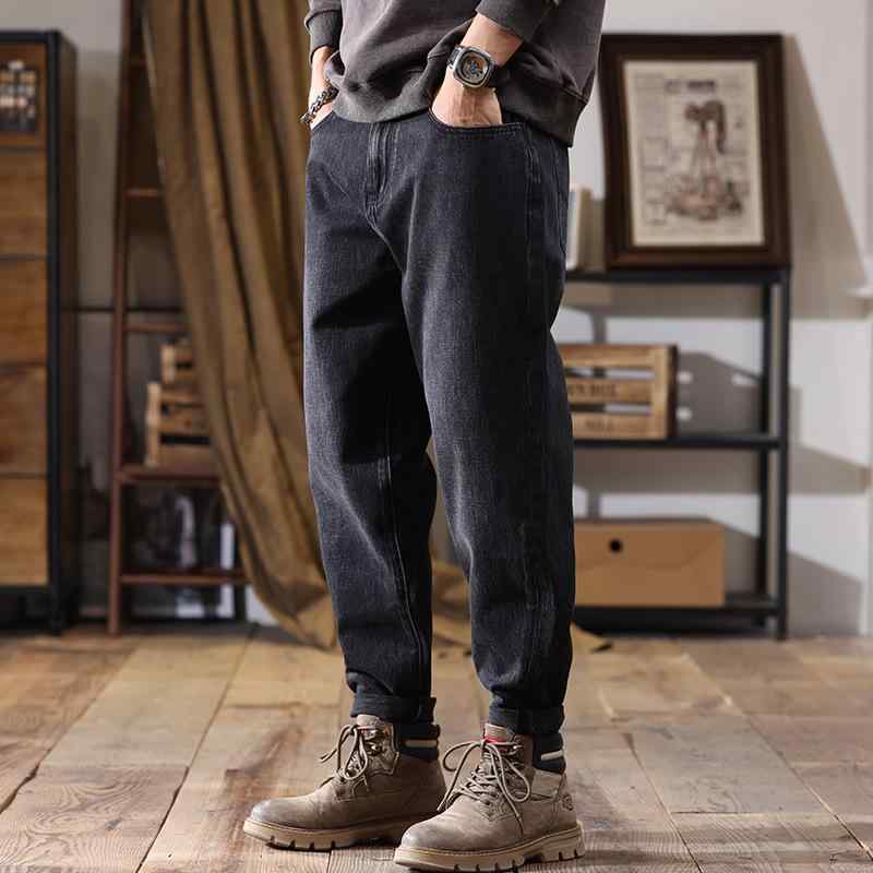 デニムパンツ メンズ ウォッシュ加工 黒 ブラック シンプル カジュアル 着回し ストレート ゆったり ルーズフィット 大きいサイズ ビッグサイズ 長ズボン 秋冬 コットン