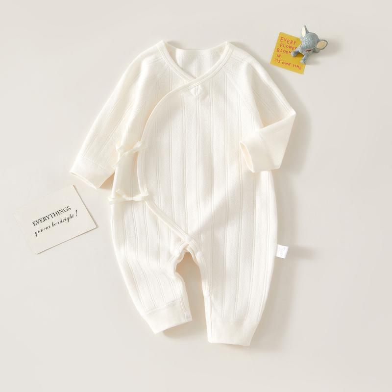 縫い目なし 綿100% オールシーズン ベビー肌着 新生児 男女兼用 長袖 普通地 合わせ コンビ肌着 ロンパ..