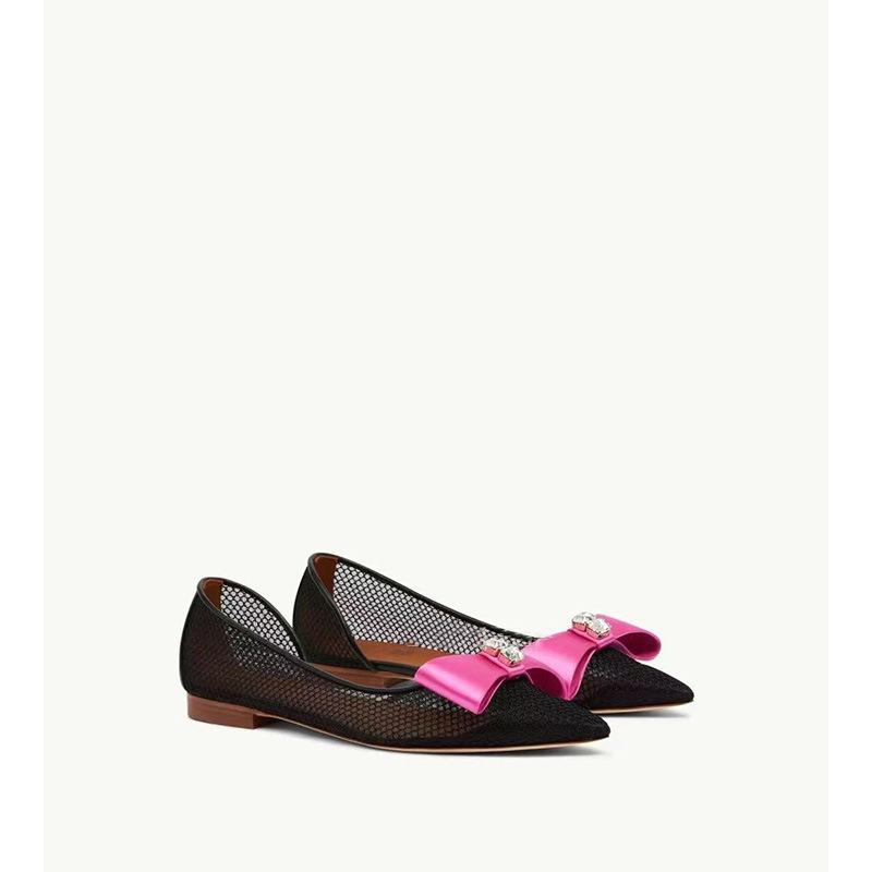 パンプス レディース スリッポン 浅履き ポインテッドトゥ シースルー フラットヒール リボン 花柄 チュール素材 羊革インソール 欧米風 おしゃれ 普段使い ...