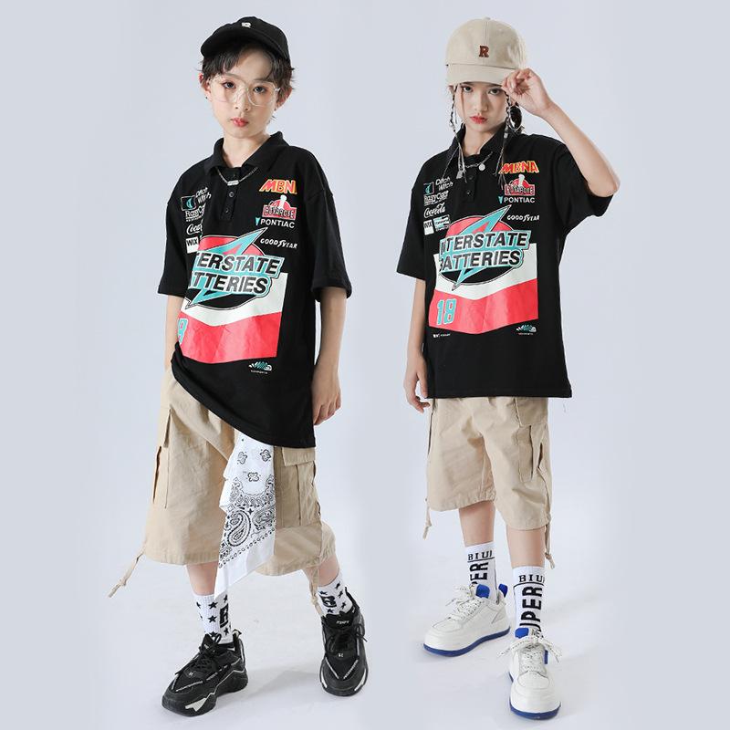 ダンス衣装 キッズ 男の子 女の子 ジュニア ヒップホップ ストリート ジャズ 上下セット セットアップ Tシャツ パンツ 吸汗速乾 ゆったり 動きやすい 発表会 練習着 イベント かっこいい おしゃれ 綿混 春夏