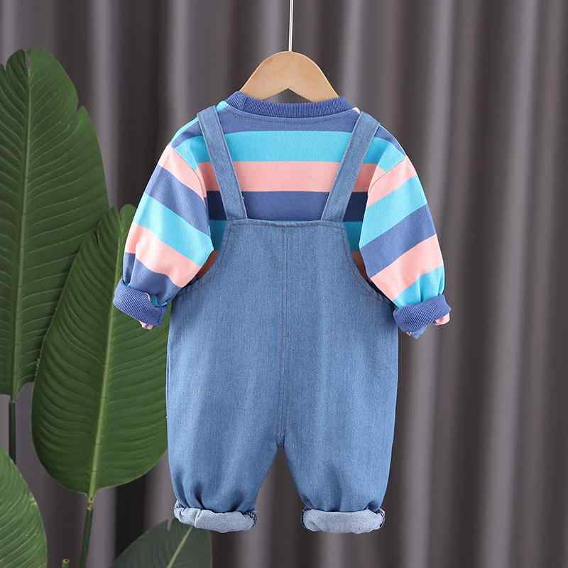オーバーオール 男の子 ベビー キッズ デニム ストライプ柄 春秋 韓国風 カジュアル ロングパンツ サロペット 綿100% 安心安全 80cm 90cm 100cm