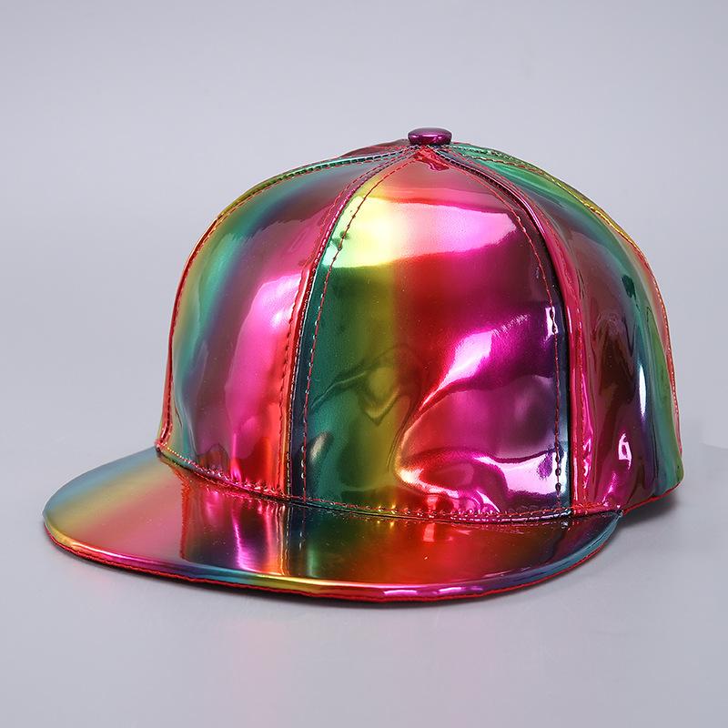 キャップ 男女兼用 ヒップホップ ストリート ダンス パフォーマンス 防水 PUレザー ベースボールキャップ レインキャップ フラットブリム カーブブリム 保温 防風 遮光 日よけ おしゃれ カジュアル 欧米スタイル 金 銀 黒 レインボー