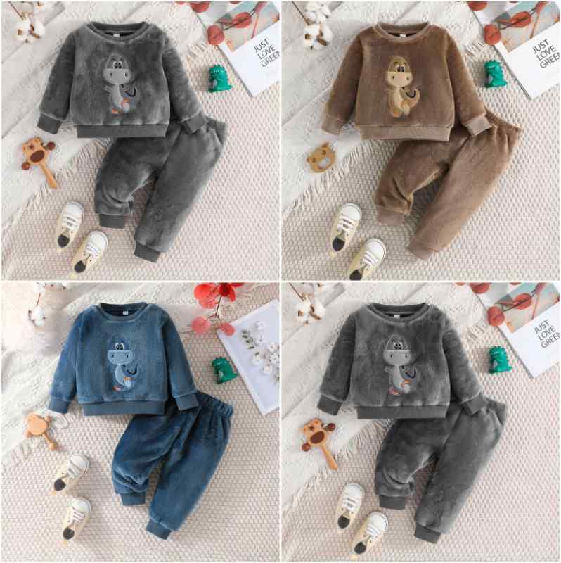 パジャマ 男の子 ベビー キッズ 幼児 フランネル 恐竜 刺繍 アニマル柄 長袖 長ズボン あったか 保温 ..