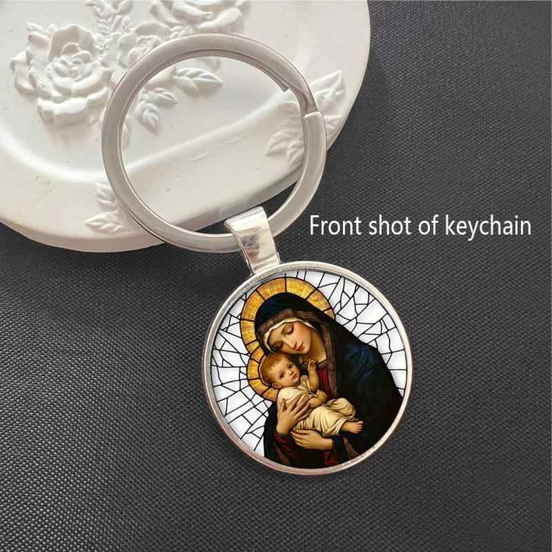 キーホルダー 夕焼け空と森の黒熊モチーフ ガラス製ペンダントトップ シルバーカラー かわいい 鍵の整理に おしゃれなアクセサリー 贈り物にもおすすめ