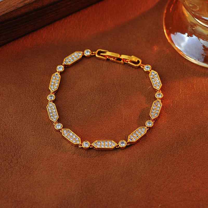 粉紅色 - ブレスレット レディース 高級感 ライトラグジュアリー 色落ちしにくい 電気メッキ加工 銅合金製 ゴールドカラー 煌めくラインストーン 韓国風 個性的 かわいい 春夏 ファッション デイリー オフィス 通勤