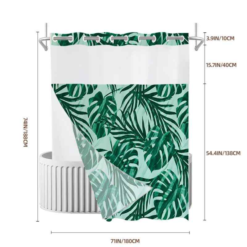 シャワーカーテン ポリエステル デジタルプリント ダブルレイヤー 防水加工 撥水加工 植物柄 パームリーフ ボタニカル モダン シンプル バスルーム 浴室用 目隠し