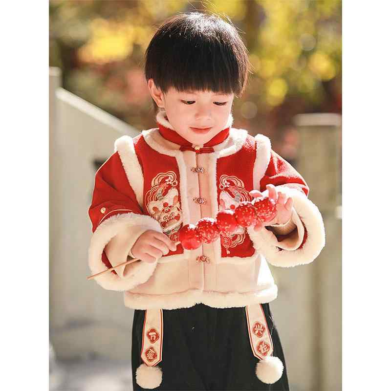 子供服 キッズ 女の子 裏起毛 厚手 長袖 セットアップ 中国風 漢服 唐装 お正月 晴れ着 お祝い フォーマル 記念日 龍柄 前開き 再生繊維 冬物