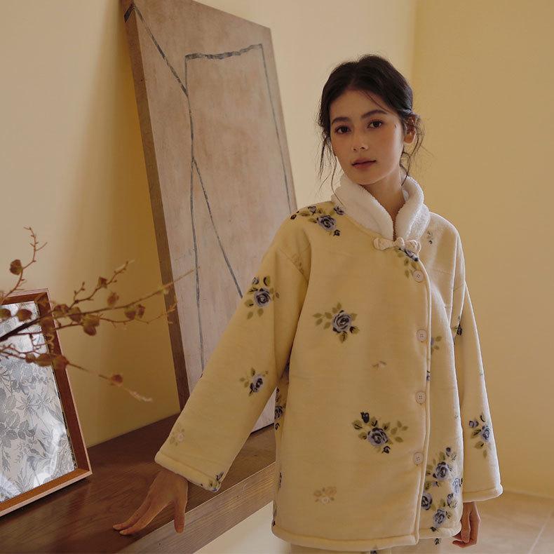 ルームウェア パジャマ レディース セットアップ あったか 保温 超厚手 裏起毛 長袖長パンツ 前開き ス..