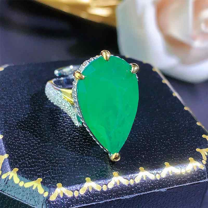 指輪 レディース 秋冬 銅製 欧米風 パライバ ジルコニア エメラルド ドロップ型 オープンリング シンプ..