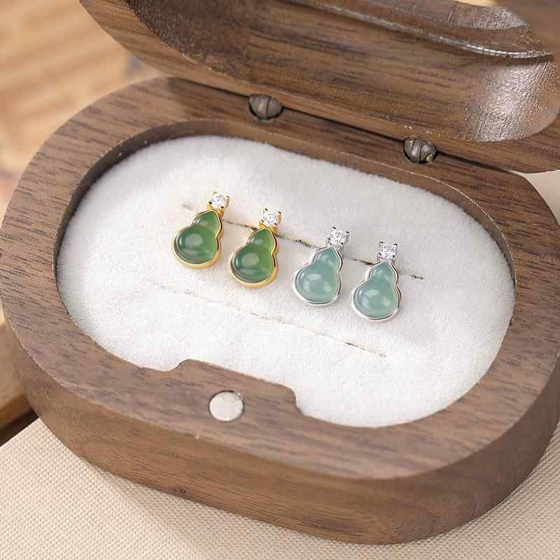 ピアス レディース S925純銀 金メッキ ブルー翡翠 縁起物 ひょうたんモチーフ レトロ エレガント 中国風 シンプルデザイン ゴールドカラー シルバーカラー