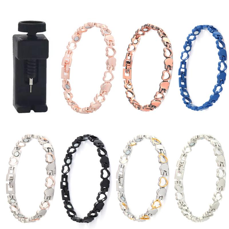 Pink - ブレスレット レディース 女性用 ハート型 全磁石 合金製 電気メッキ加工 シンプル ファッション 通勤 カップル ペア アジャスター付き