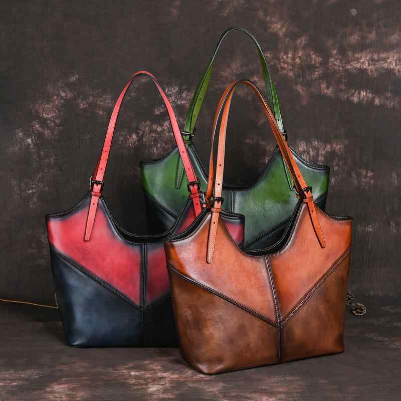 トートバッグ レディース 大容量 A4対応 本革 牛革 ソフトレザー レトロ バイカラー ワンショルダー ファスナー開閉 多収納 通勤 通学 デイリーユース