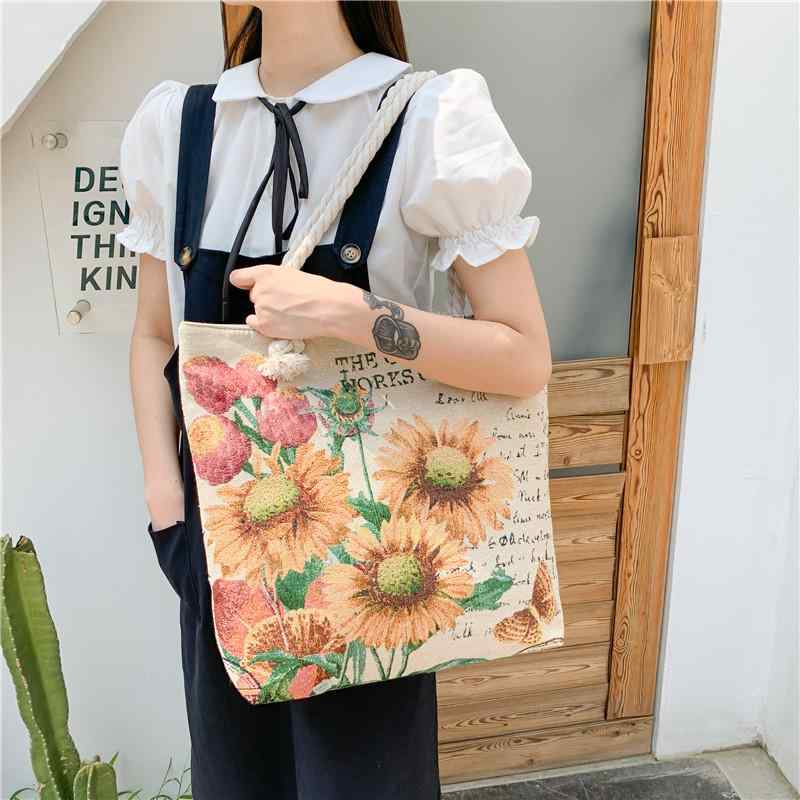 バッグ レディース 大容量 キャンバス 金糸刺繍 ジャガード 田園風 オリエンタル 花鳥柄 ステッチ バイカラー ショルダーバッグ メッセンジャーバッグ ハンドバッグ