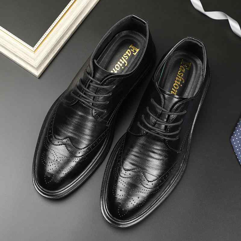 ビジネスシューズ メンズ オールシーズン 防水 防滑 耐摩耗 脚長効果 厚底 ラバーソール ブローグ ラウ..