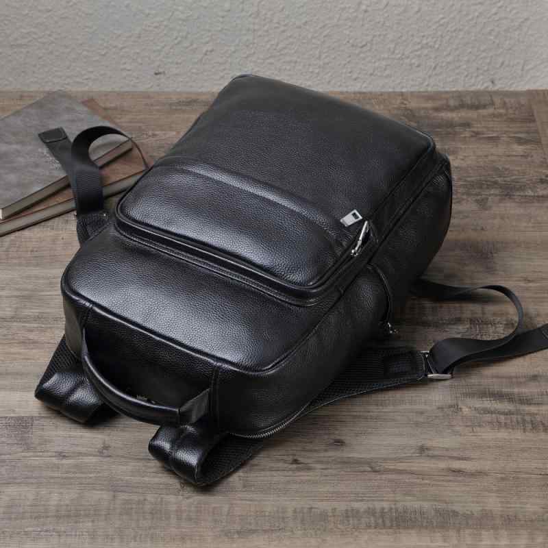 リュック メンズ バックパック 本革 牛革 通気性 耐摩耗 負担軽減 軽量 ビジネス 通勤 出張 旅行 アウトドア PC対応 15.6インチ 大容量 黒 ブラック シンプル(4)