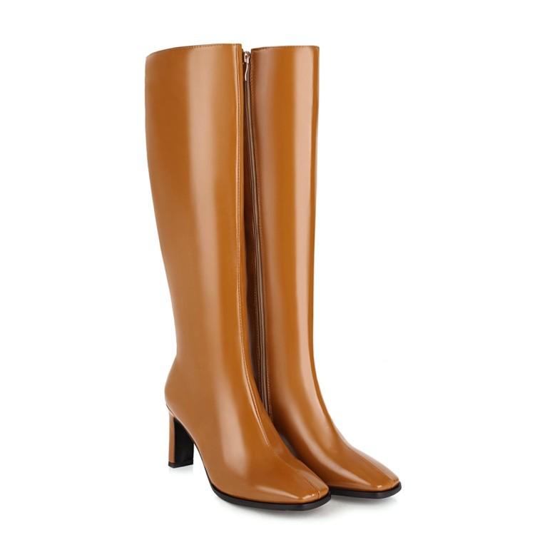 ロングブーツ レディース 秋冬 スクエアトゥ 太ヒール チャンキーヒール 高ヒール サイドジップ 欧米風..