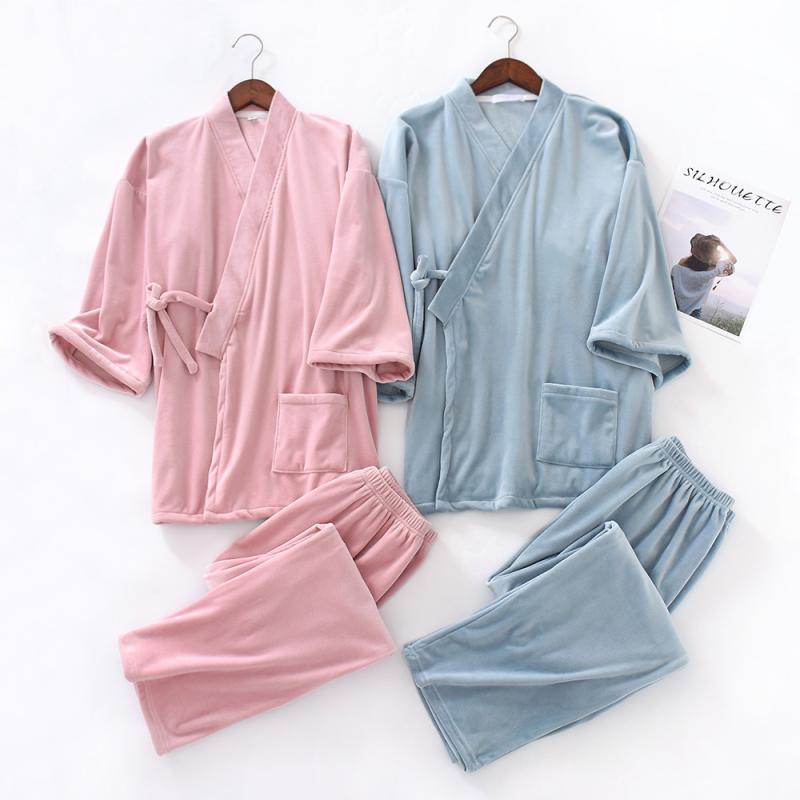 パジャマ ルームウェア 保温性 厚手 フリース素材 あたたかい 通気性 快適 和風デザイン 無地 上下セット レディース メンズ カップル ペア 大きいサイズ 秋冬