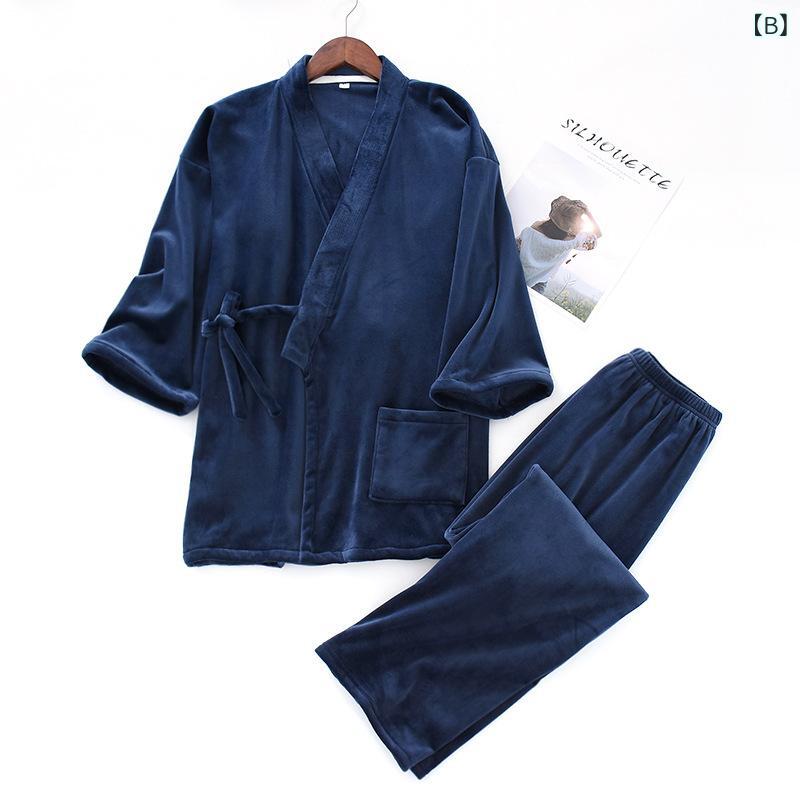 セキュアデポのパジャマ ルームウェア 保温性 厚手 フリース素材 あたたかい 通気性 快適 和風デザイン 無地 上下セット レディース メンズ カップル ペア 大きいサイズ 秋冬｜アングル3