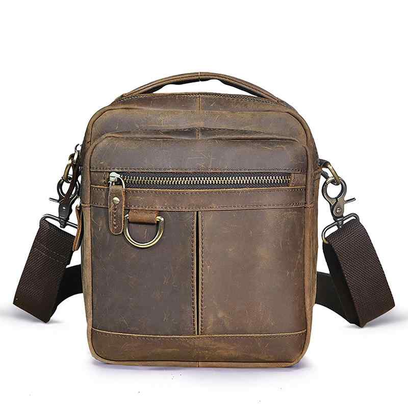 ショルダーバッグ メンズ 牛革 本革 オイルレザー ヴィンテージ レトロ 欧米風 トラベル アウトドア ミニ ワンショルダー 斜めがけ デイリーユース ダークブラウン 無地
