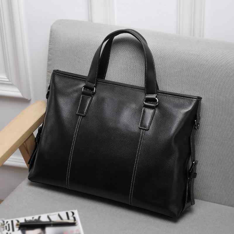 ビジネスバッグ メンズ 本革 牛革 13.6インチPC対応 A4ファイル収納 ブリーフケース 書類カバン 通勤 出張 手提げ 斜めがけ ショルダーバッグ 横型 大容量 シンプル ブラック