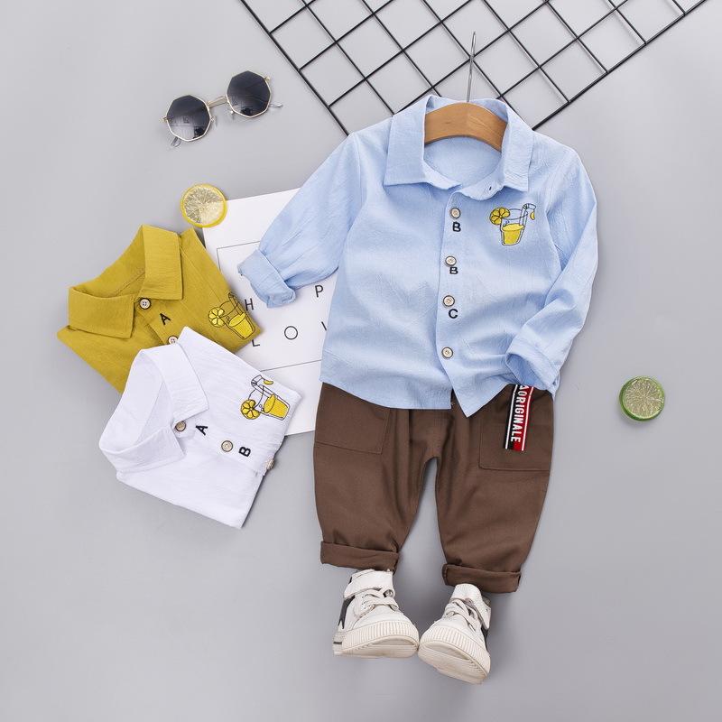 セットアップ 男の子 ベビー 男児 赤ちゃん 幼児 1歳 2歳 3歳 春秋 長袖 シャツ パンツ 上下セット 綿素材 コットン 韓国風 おしゃれ かっこいい カジュアル 部屋着 通園 Aクラス 2点セット
