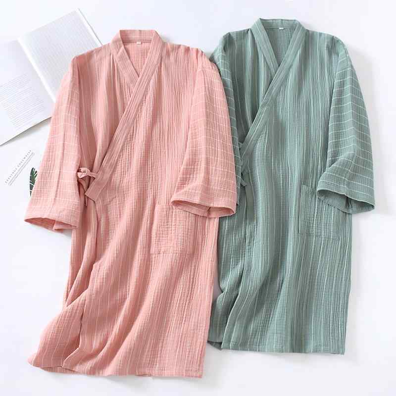 ルームウェア メンズ レディース ペア カップル 和風 四季兼用 薄手 軽量 コットンガーゼ ウォッシュ加..