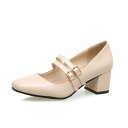 パンプス レディース 通勤 オフィス カジュアル 日常 歩きやすい 安定感 疲れにくい 太ヒール ミドルヒール バックル 浅口 スクエアトゥ 春秋 合成皮革 フ...