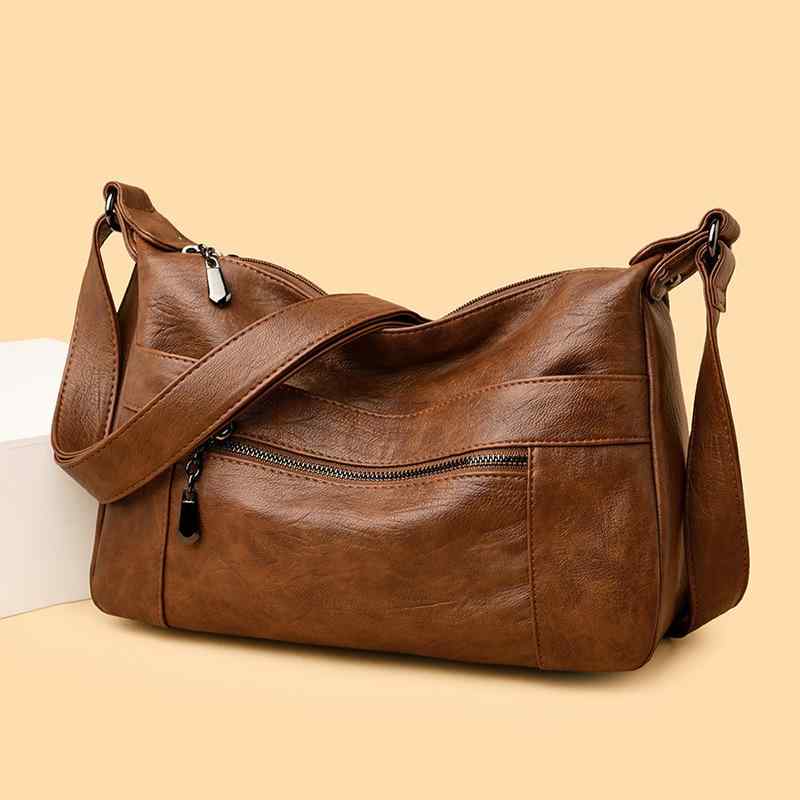 ショルダーバッグ レディース 大容量 肩掛け 斜めがけ ソフトPUレザー ファスナー開閉 内ポケット充実 カジュアル ママ ミセス 中高年女性 通勤 通学 お出かけ おしゃれ トレンド ファッション