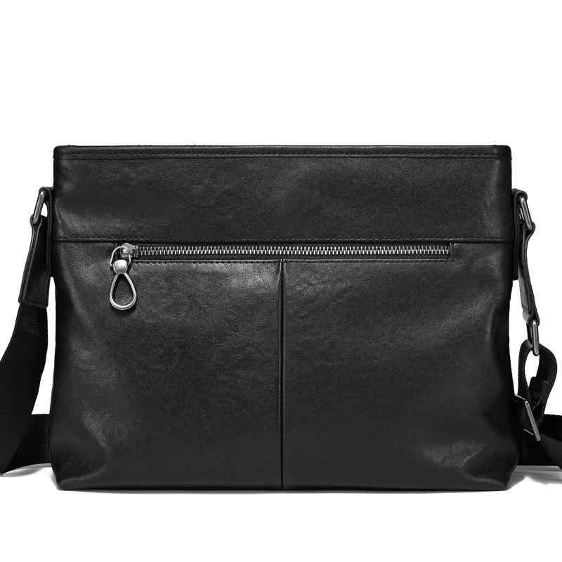ショルダーバッグ メンズ 男性用 本革 牛革 カジュアル ビジネス 通勤 おしゃれ 切り替えデザイン ボディバッグ 斜めがけ ソフト 多収納 ファスナー開閉 横型 10インチ対応 黒色 ブラック(4)
