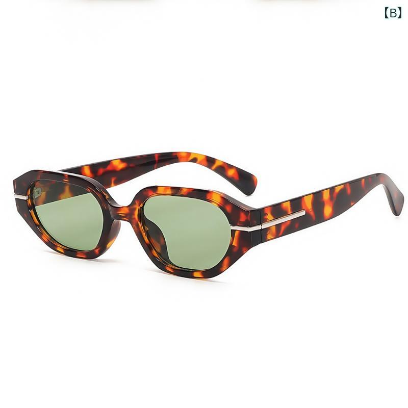 サングラス レディース UV400カット 紫外線対策 軽量 PCレンズ 不規則 多角形 スモールフレーム 欧米風 レトロ カジュアルスタイル ストリートスタイル ドライブ お出かけ 春夏 ヒョウ柄フレーム
