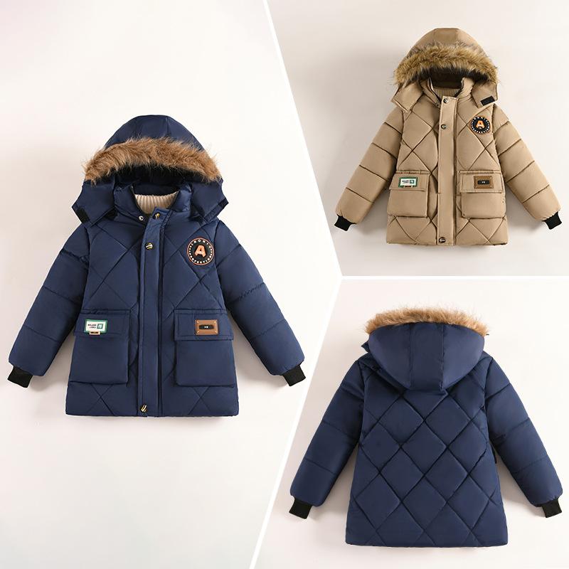 ジャケット 男の子 キッズ ボーイズ 冬用 防寒 暖かい 厚手 ダウン風中綿 取り外し可能フード付き ジップアップ カジュアル スタイリッシュ 通学用 アウトドア アウター ポリエステル 無地