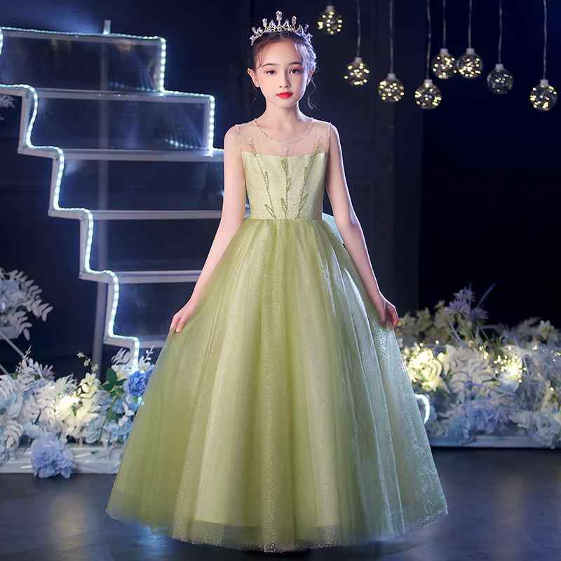 ドレス 女の子 ガールズ キッズ 華やか おしゃれ プリンセス グリーン 緑色 発表会 結婚式 フラワーガール 誕生日 ピアノ 演奏会 司会者 フォーマル オールシーズン