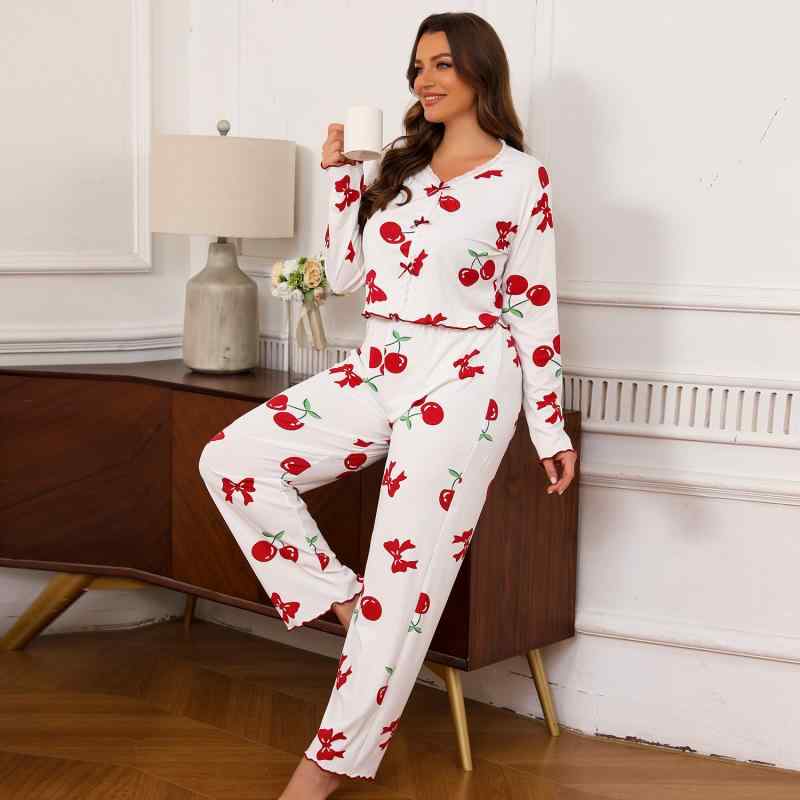 ストレッチ 保温 快適 Vネック リボン パジャマ レディース 女性用 欧米風 秋冬 大きいサイズ ゆったり 長袖 リブ編み ロングパンツ ルームウェア 部屋着 セットアップ ワンマイルウェア