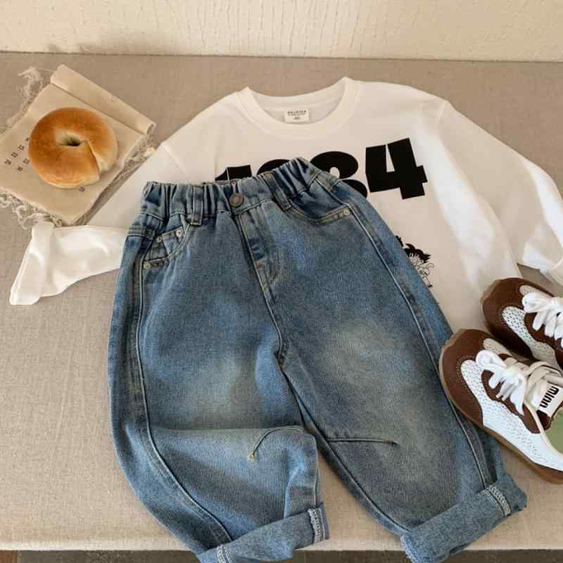 デニムパンツ キッズ 男の子 女の子 ウエストゴム コットン グラデーション レザーパッチ 秋冬 カジュ..