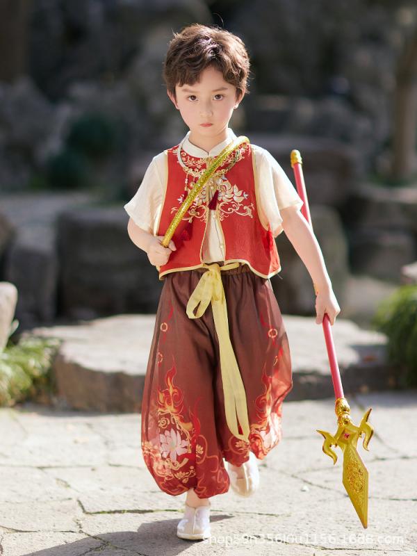 キッズ 女の子 哪吒 ネザ コスチューム 漢服 唐装 中華風 民族衣装 セットアップ 発表会 イベント 仮装..