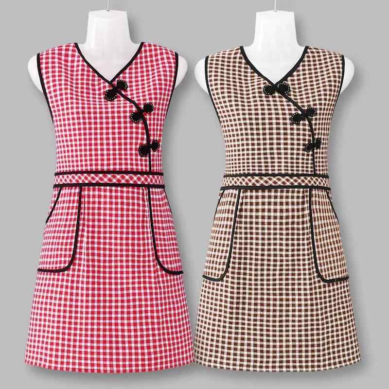 エプロン レディース チャイナドレス風 レトロ チャイナボタン 綿素材 おしゃれ 上品 かわいい キッチ..