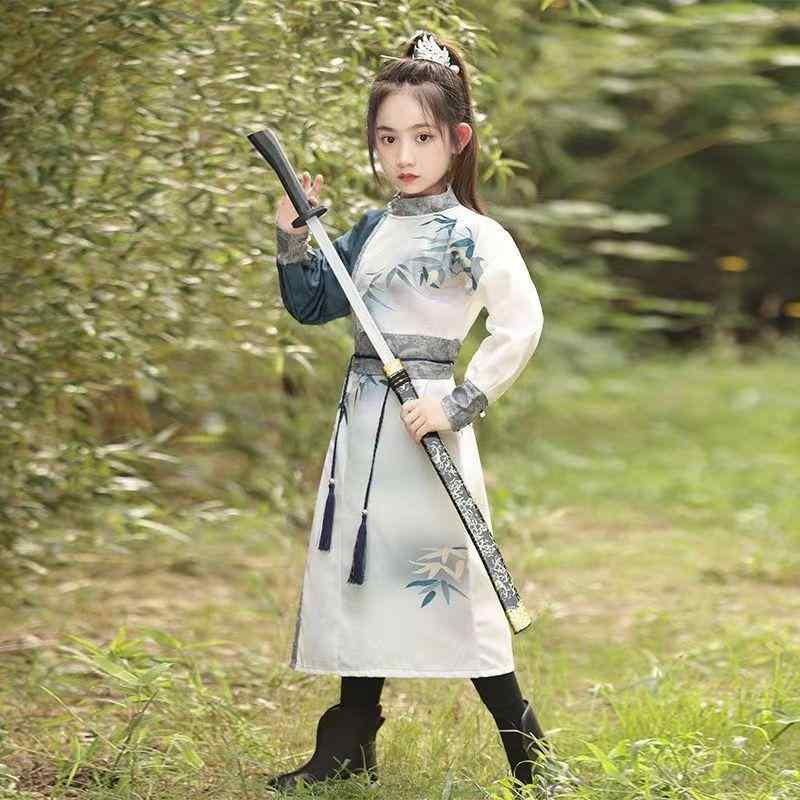 漢服 男の子 キッズ 中高学年 ジュニア 春夏秋 薄手 再生繊維 麻素材 中国風 古装 伝統衣装 侠客 武侠スタイル 武術演舞 国学学習 発表会 舞台衣装 演劇