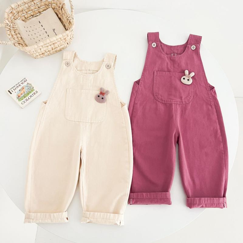 サロペット キッズ 女の子 子供服 オールインワン オーバーオール カジュアル おしゃれ ゆったり 綿100% コットン 柔らかい生地 ロングパンツ ハイウエスト ボタン 春秋 部屋着 ピンク ベージュ