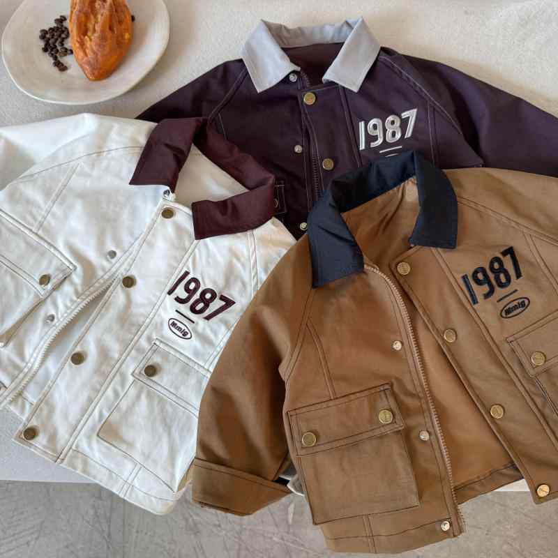 ジャケット キッズ 男の子 男児 秋 刺繍 切り替え ビッグポケット 長袖 Vネック シングルブレスト カジ..