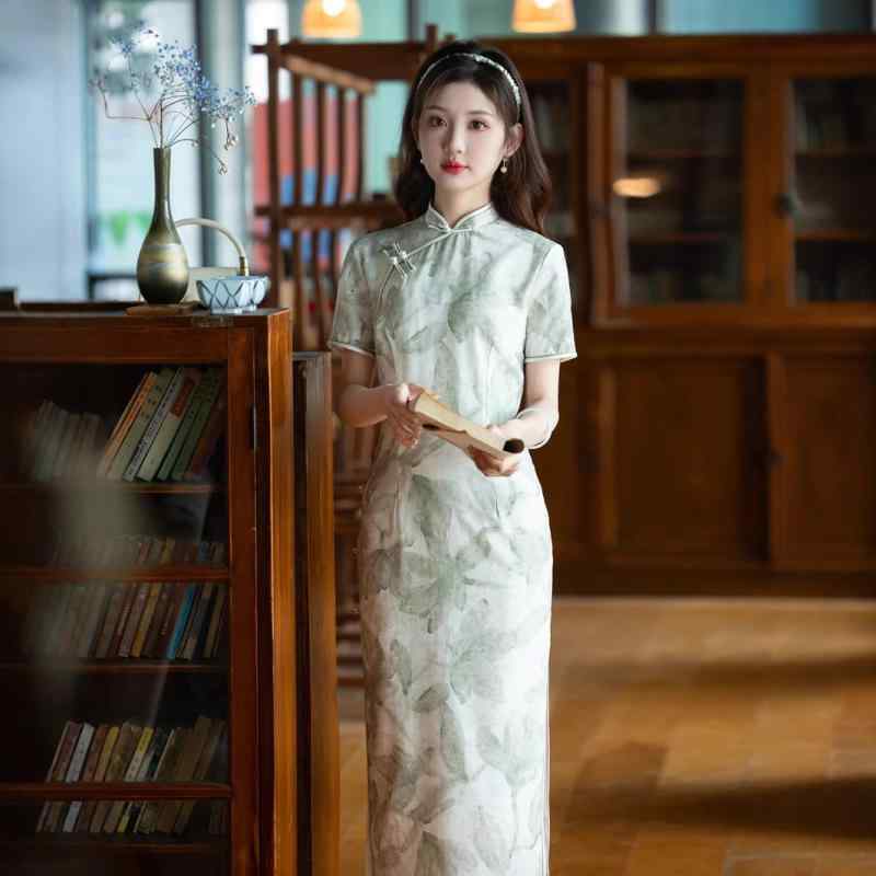 チャイナドレス レディース 春夏 ロング丈 エレガント スタイルアップ 細見え スリム レトロ 中華風 上品 デイリーユース 普段使い オ..