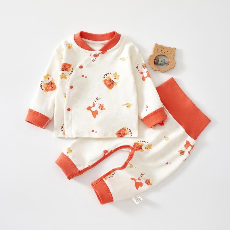 ベビー 新生児 男女兼用 肌着 上下セット ツーピース 高腰 腹巻付き 綿100% コットン 吸湿速乾 柔らかい 肌に優しい 通年 キャラクター柄 ルームウェア パジャマ 0歳 1歳向け