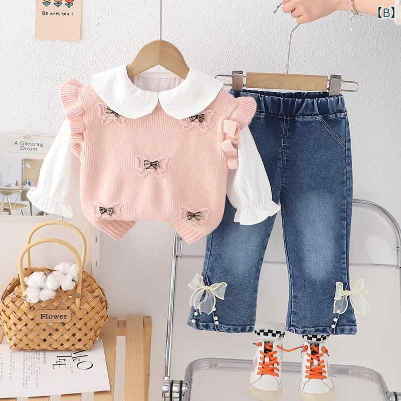 ベビー服 女の子 長袖 パンツ ベスト 3点セット 春秋 韓国風 かわいい おしゃれ 綿...