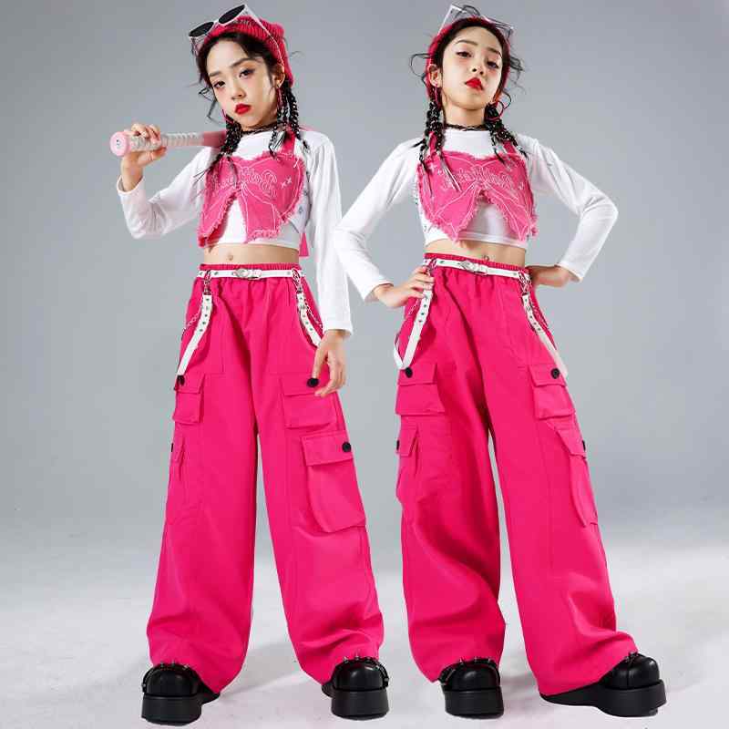 キッズ ダンス衣装 女の子 ガールズ ジャズ ヒップホップ ストリート セットアップ 上下セット 発表会 舞台衣装 練習着 ドーパミンカラー カラフル トレンド ステージ イベント 柔らかい 綿混素材 快適 動きやすい オールシーズン ジュニア ティーン