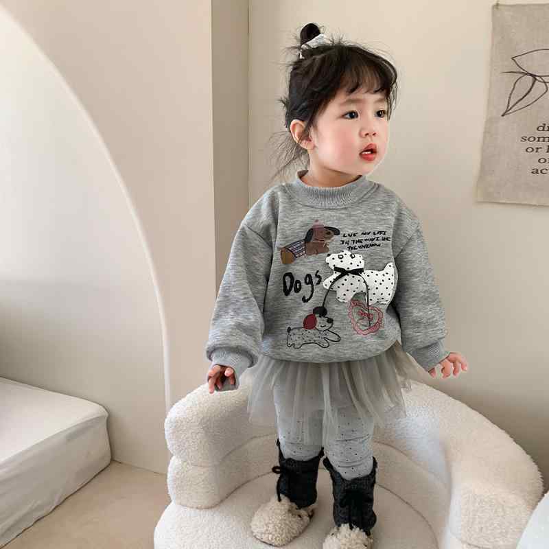 スウェット ベビー 女の子 裏起毛 厚手 長袖 秋冬 インナー コットン 綿 柔らか素材 かわいい キャラクター柄 リボン プリント 韓国風 保温 あったか 普段着 部屋着 通園