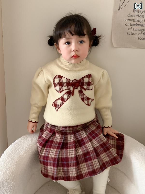 ニットセーター キッズ 女の子 ベビー 裏起毛 厚手 秋冬 防寒 保温 あったか 長袖 ...
