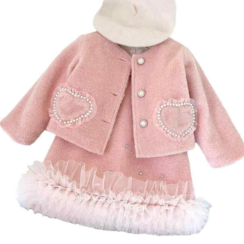 ワンピース 女の子 キッズ 冬 あったか 厚手 裏起毛 ボアジャケット ジャンパースカート ハート柄 お姫様風 2点セット セットアップ 通園 通学 お出かけ ポリエステル