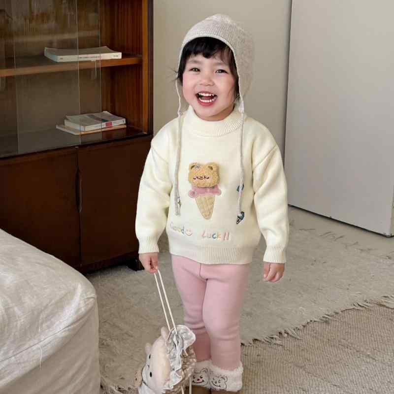 セーター 女の子 ベビー キッズ 厚手 裏起毛 あったか 防寒 長袖 アクリル ニット アイスクリームくま ..