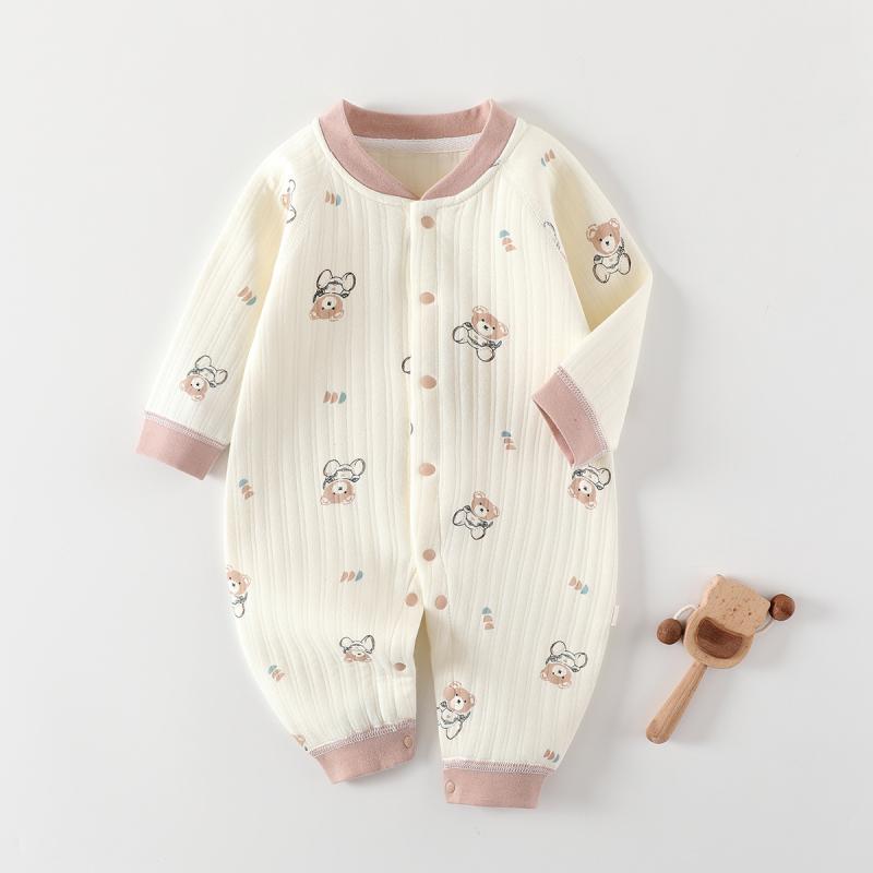 ロンパース ベビー 新生児 男女兼用 肌に優しい 綿100% 純綿 秋冬 保温 あったか 厚手 三層キルト 中綿..