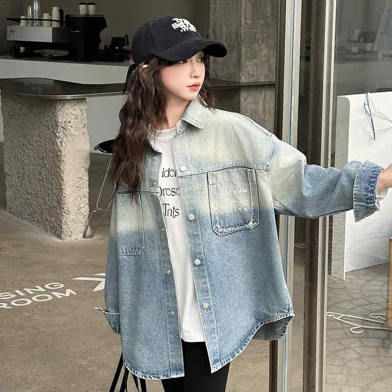 デニムジャケット 女の子 ガールズ 柔らか コットン グラデーション 春秋 アウター おしゃれ 韓国風 カ..