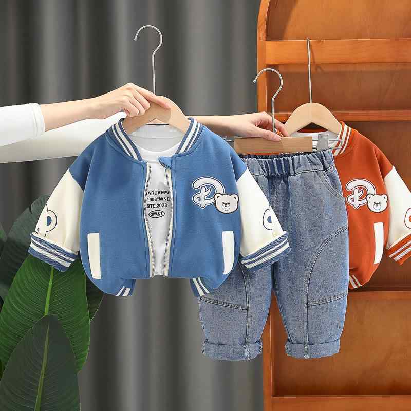 セットアップ ベビー キッズ 男の子 春秋 長袖 長ズボン 三点セット おしゃれ かわいい ベースボールウ..